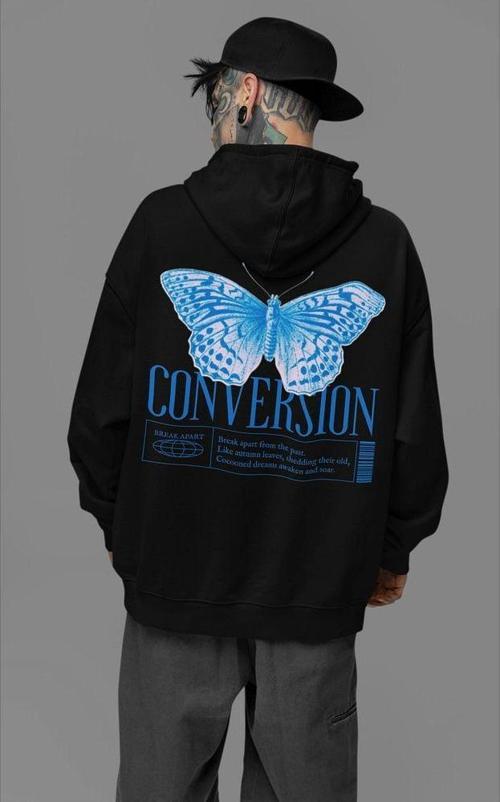 Conversion Butterfly Baskılı Unisex Oversize Tasarım Kelebek Hoodie