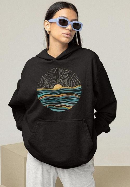 Özel Tasarım Gün Batımı Baskılı Unisex Oversize Hoodie