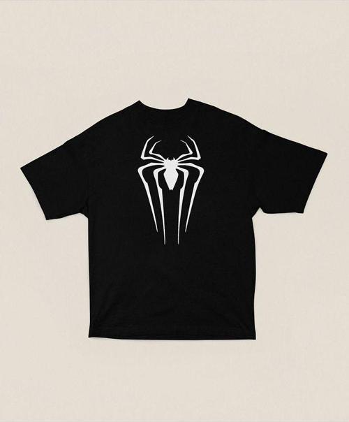 Spider-Man Logo Baskılı Unisex Tişört, Oversize Marvel Örümcek Adam Tişört