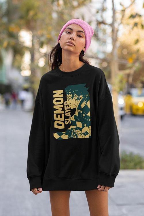 Anime Karakter Baskılı Unisex Oversize Demon Slayer Sweatshirt