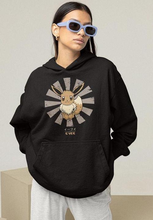 Anime Dizi Karakter Evee Baskılı Unisex Oversize Hoodie