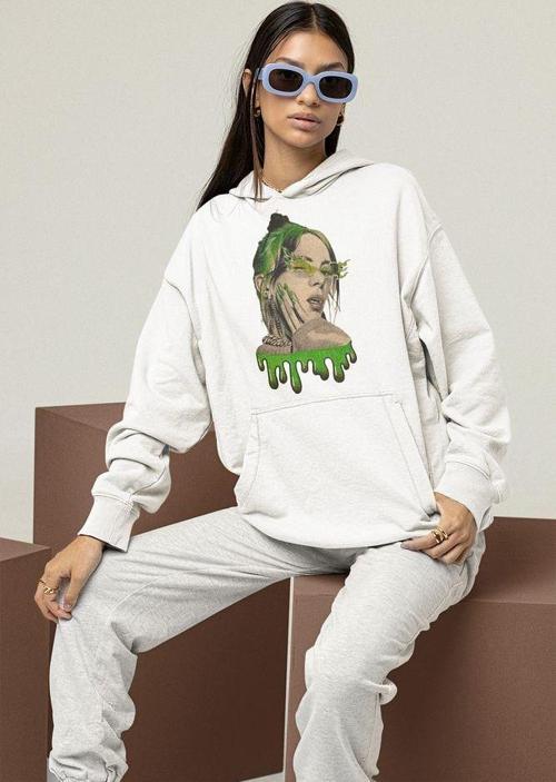 Tasarım Billie Eilish Baskılı Unisex Oversize Şarkıcı Hoodie