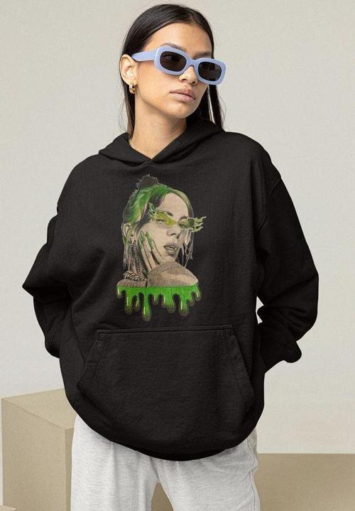 Tasarım Billie Eilish Baskılı Unisex Oversize Şarkıcı Hoodie