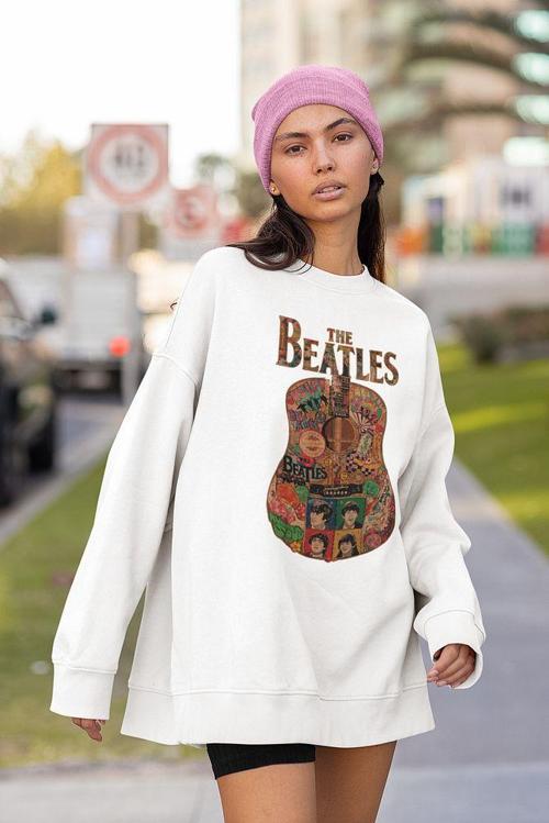 The Beatles Tasarım Gitar Baskılı Unisex Oversize Müzik Grubu Sweatshirt