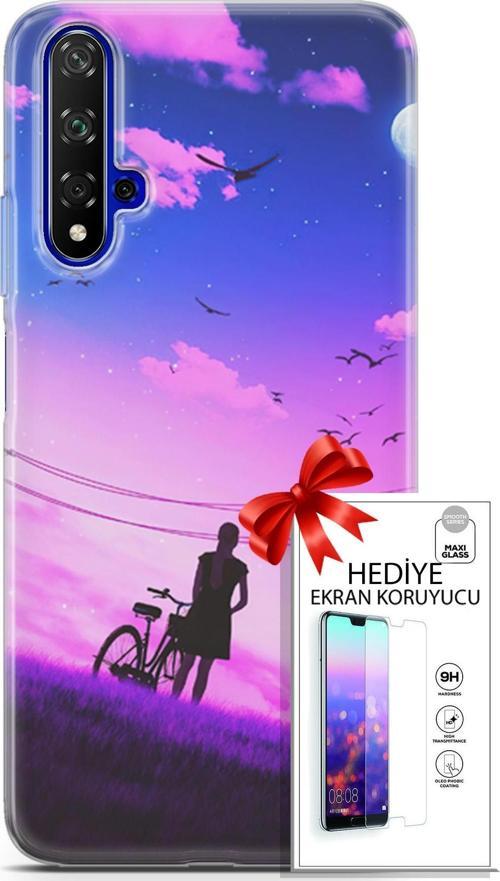 Huawei Nova 5T Kılıf Orijinal Seri Algorand 28 Bisikletli Kız İz Bırakmayan Kılıf + Ön Ekran Koruyucu