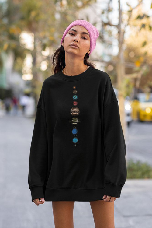 Gezegenler Baskılı Unisex Oversize Sweatshirt