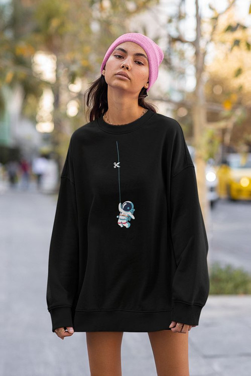Astronaut Baskılı Unisex Oversize Tasarım Sweatshirt