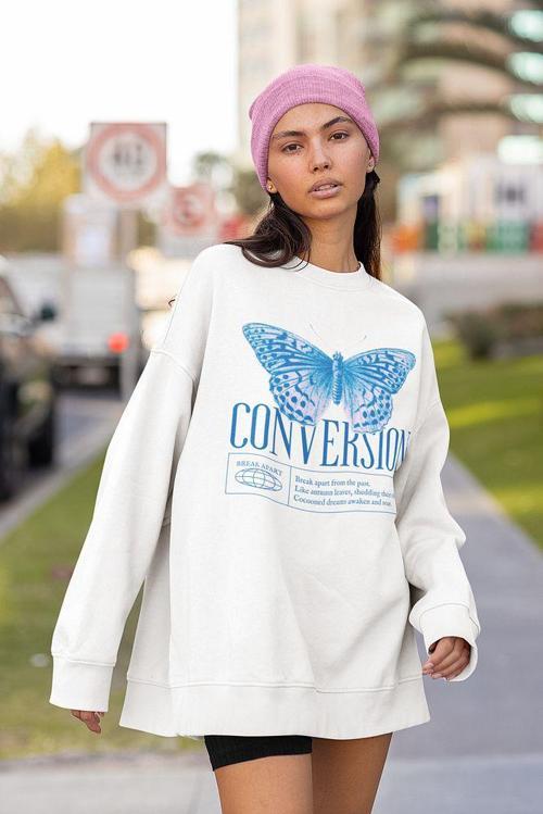 Conversion Kelebek Baskılı Unisex Oversize Tasarım Sweatshirt