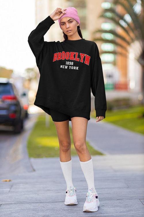 Brooklyn 1898 New York Yazılı Unisex Oversize Sweatshirt