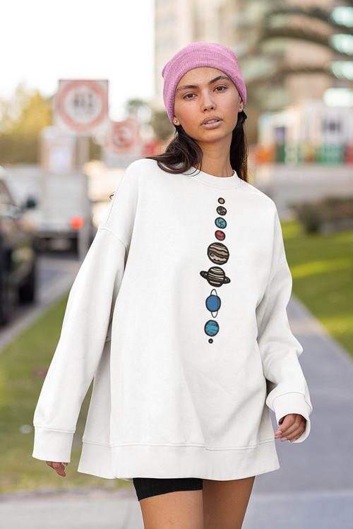 Gezegenler Baskılı Unisex Oversize Sweatshirt