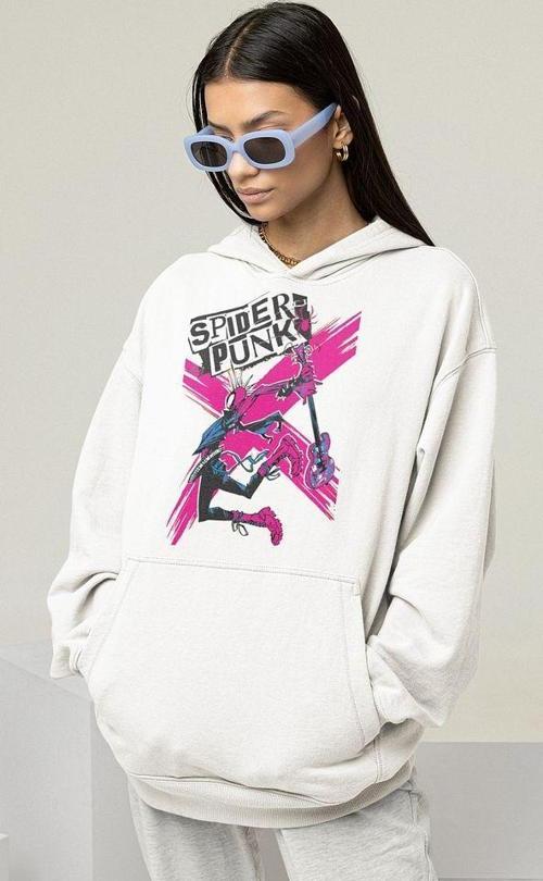 Spider-Punk Baskılı Unisex Oversize Örümcek Hoodie