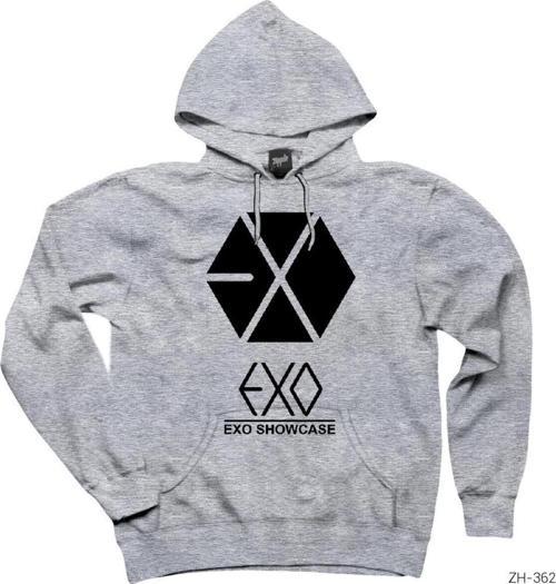 Exo Logo Gri Kapşonlu Sweatshirt Hoodie
