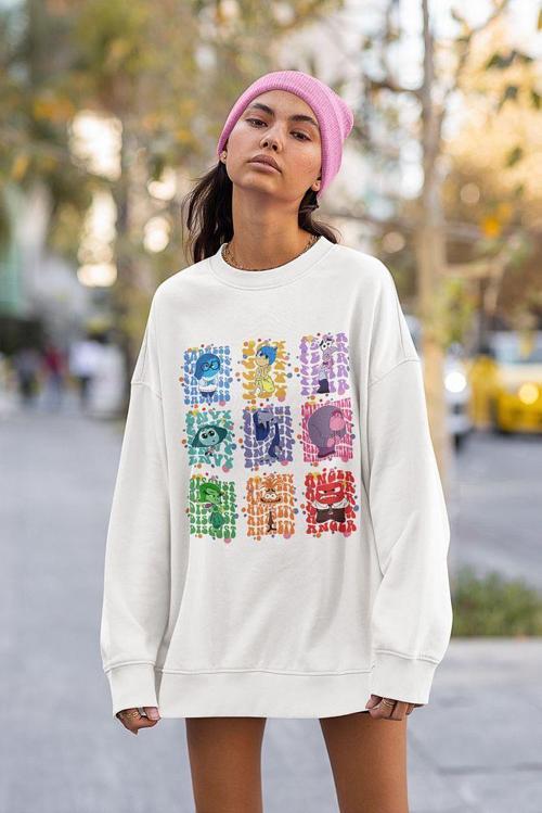 Ters Yüz Insiide Out Baskılı Unisex Oversize Çizgi Film Sweatshirt