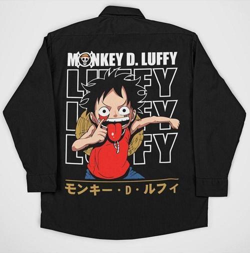 Monkey D. Luffy Baskılı Unisex Anime Karakter Cepli Gömlek