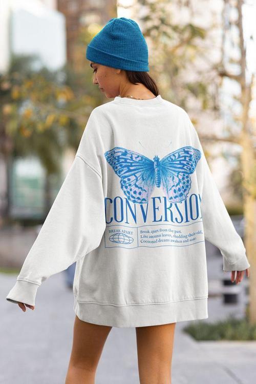 Tasarım Kelebek Baskılı Unisex Oversize Conversion Sweatshirt