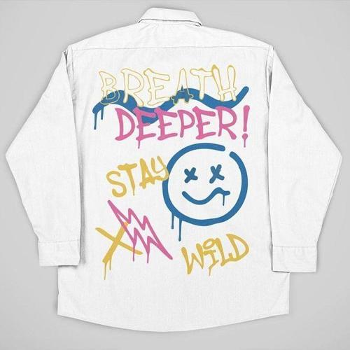Breath Deeper ! Yazılı Unisex Tasarım Cepli Gömlek