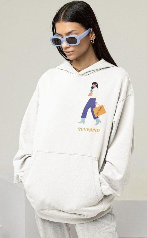 Özel Tasarım Çantalı Kadın Baskılı Unisex Oversize Hoodie