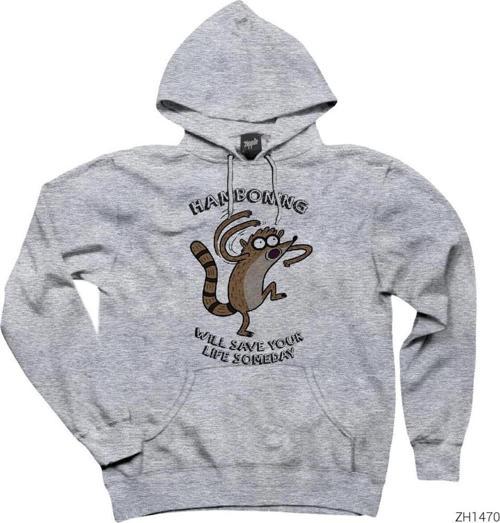 Regular Show Hamboning Gri Kapşonlu Sweatshirt Hoodie