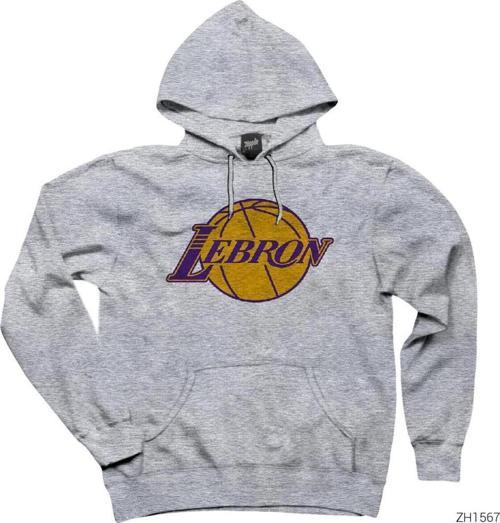 Lebron James Lakers Logo Gri Kapşonlu Sweatshirt Hoodie