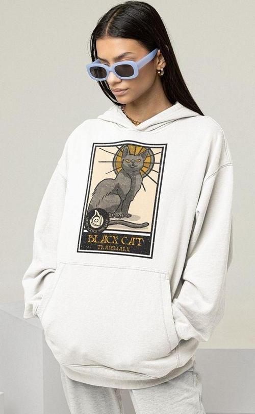 Black Cat Baskılı Unisex Oversize Tasarım Hoodie