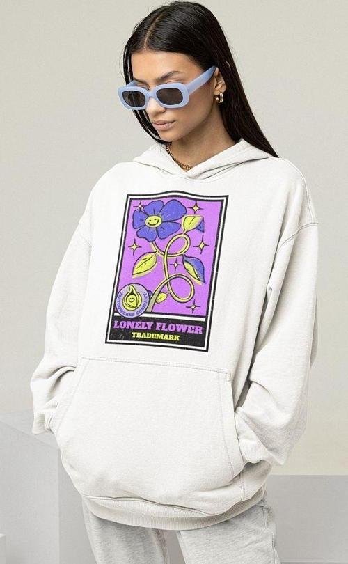Tasarım Çiçek Baskılı Unisex Oversize Hoodie