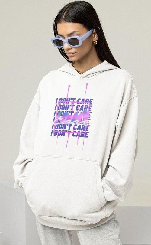 I Dont Care Yazılı Unisex Oversize Tasarım Hoodie