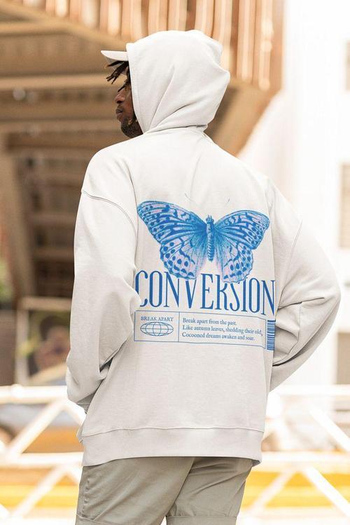 Conversion Butterfly Baskılı Unisex Oversize Tasarım Kelebek Hoodie