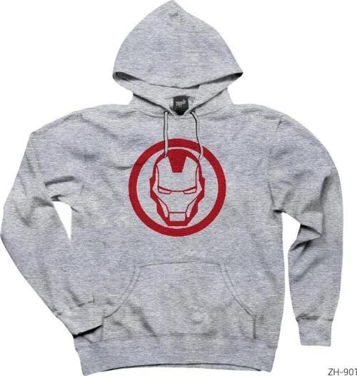 Iron Man Invincible Logo Gri Kapşonlu Sweatshirt Hoodie