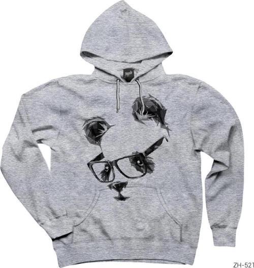 Panda Glasses Gri Kapşonlu Sweatshirt Hoodie