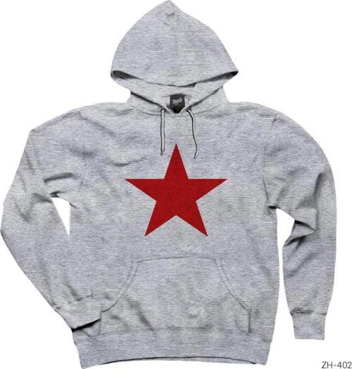 Kızıl Yıldız Gri Kapşonlu Sweatshirt Hoodie