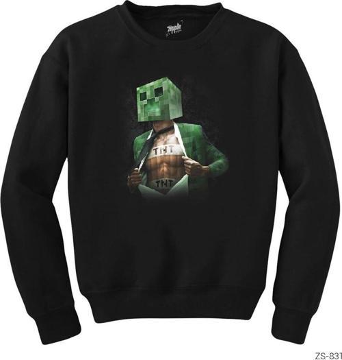 Minecraft Creeper Tnt Siyah Sweatshirt