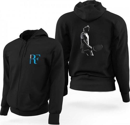 Roger Federer Siluet Siyah Fermuarlı Limited Edition Kapşonlu Sweatshirt