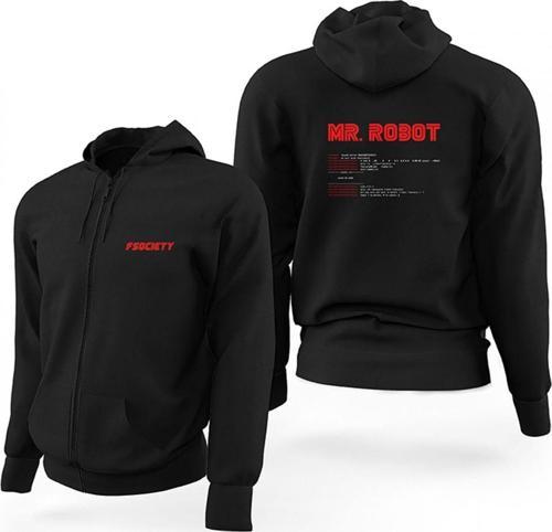 Mr.Robot Fsociety Siyah Fermuarlı Limited Edition Kapşonlu Sweatshirt