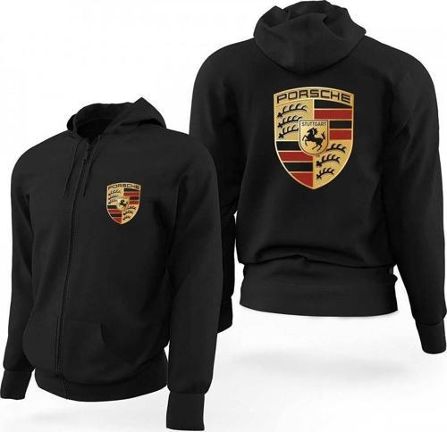 Porsche Logo Siyah Fermuarlı Limited Edition Kapşonlu Sweatshirt