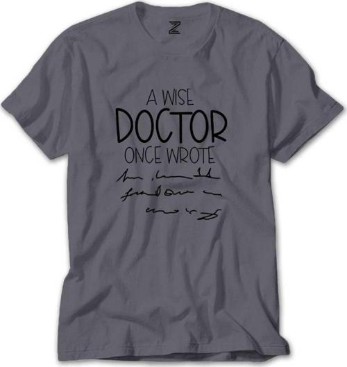 Doktor Yazısı Gri Tişört