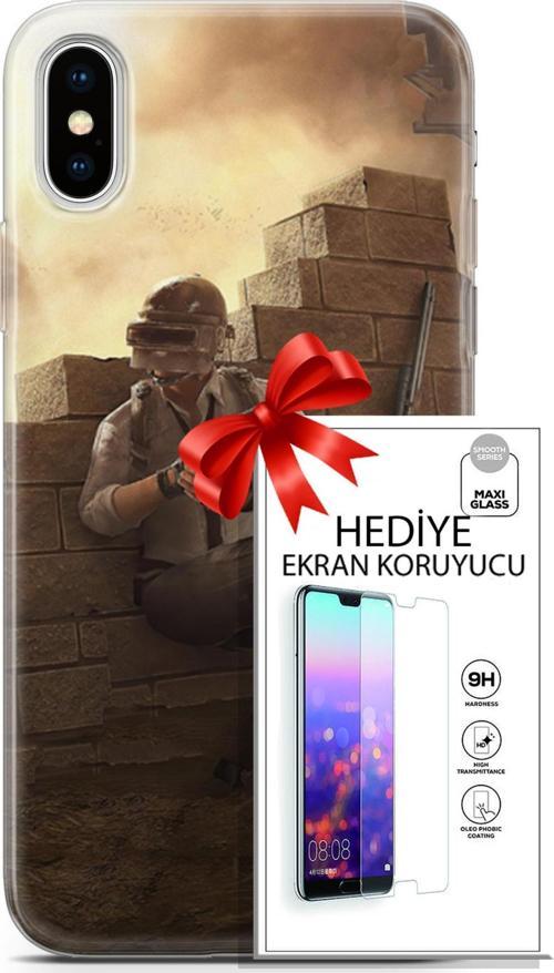 Apple İphone X - Xs Kılıf Orijinal Seri Pubg 04 Oyun Karakterleri Silikon Kılıf + Ekran Koruyucu Ful