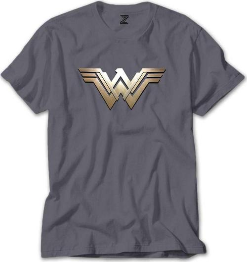Wonder Woman Metal Logo Gri Tişört