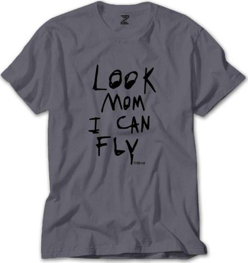 Travis Scott Look Mom I Can Fly Gri Tişört