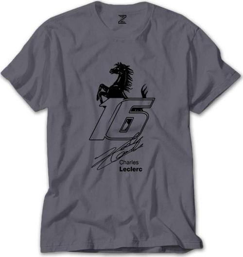 F1 Charles Leclerc Ferrari Gri Tişört