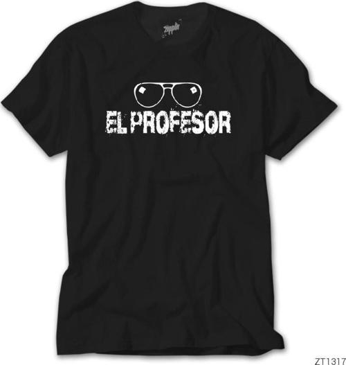 La Casa De Papel El Professor Glasses Siyah Tişört