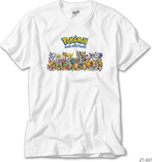 Pokemon Karakterleri Beyaz Tişört