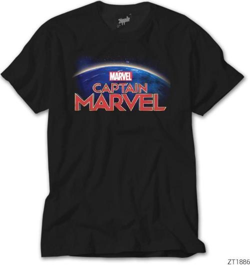 Captain Marvel On World Siyah Tişört