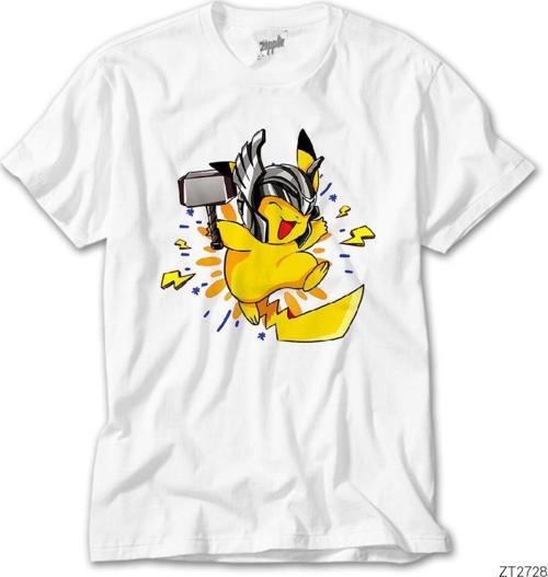 Pikachu Thor Beyaz Tişört