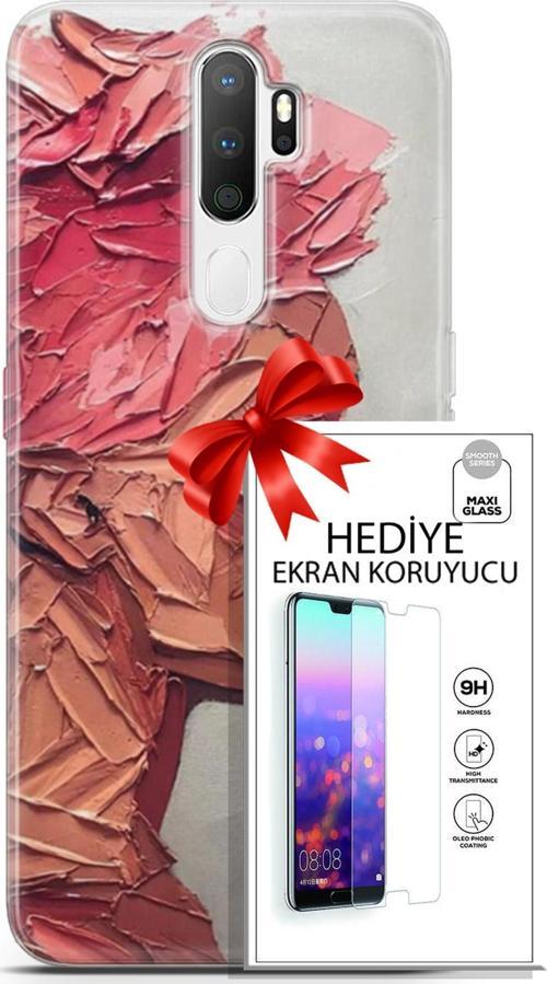 Oppo A5 2020 Kılıf Orijinal Seri Soul 08 Pembe Baskılı Kılıf + Ekran Koruyucu