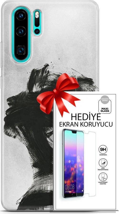 Huawei P30 Pro Kılıf Orijinal Seri Soul 05 Karakalem Koruma Kılıfı + Ekran Koruyucu
