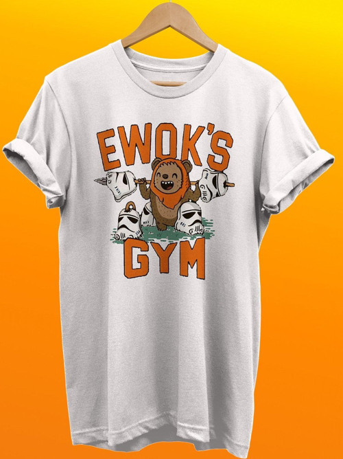 Star Wars Ewok Gym Baskılı %100 Pamuk Basic T-Shirt Normal Beden Tişört