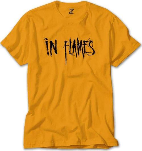 In Flames Logo Renkli Tişört Sarı Renkli Xl Beden