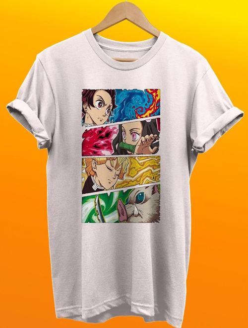 Demon Slayer Kimetsu No Yaiba Baskılı %100 Pamuk Basic T-Shirt Normal Beden Tişört