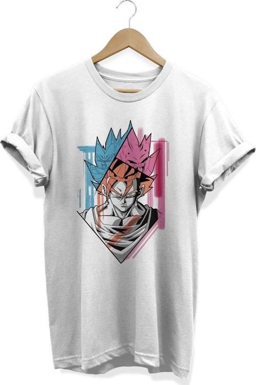 Dragonball Goku Vegeta Kid Buu Basklılı Beyaz T-Shirt
