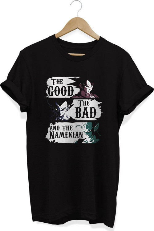 Dragon Ball Good Bad Namekian Baskılı Siyah T-Shirt